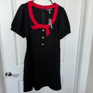 Modcloth Black Mini Dress with Red Trim and Bow